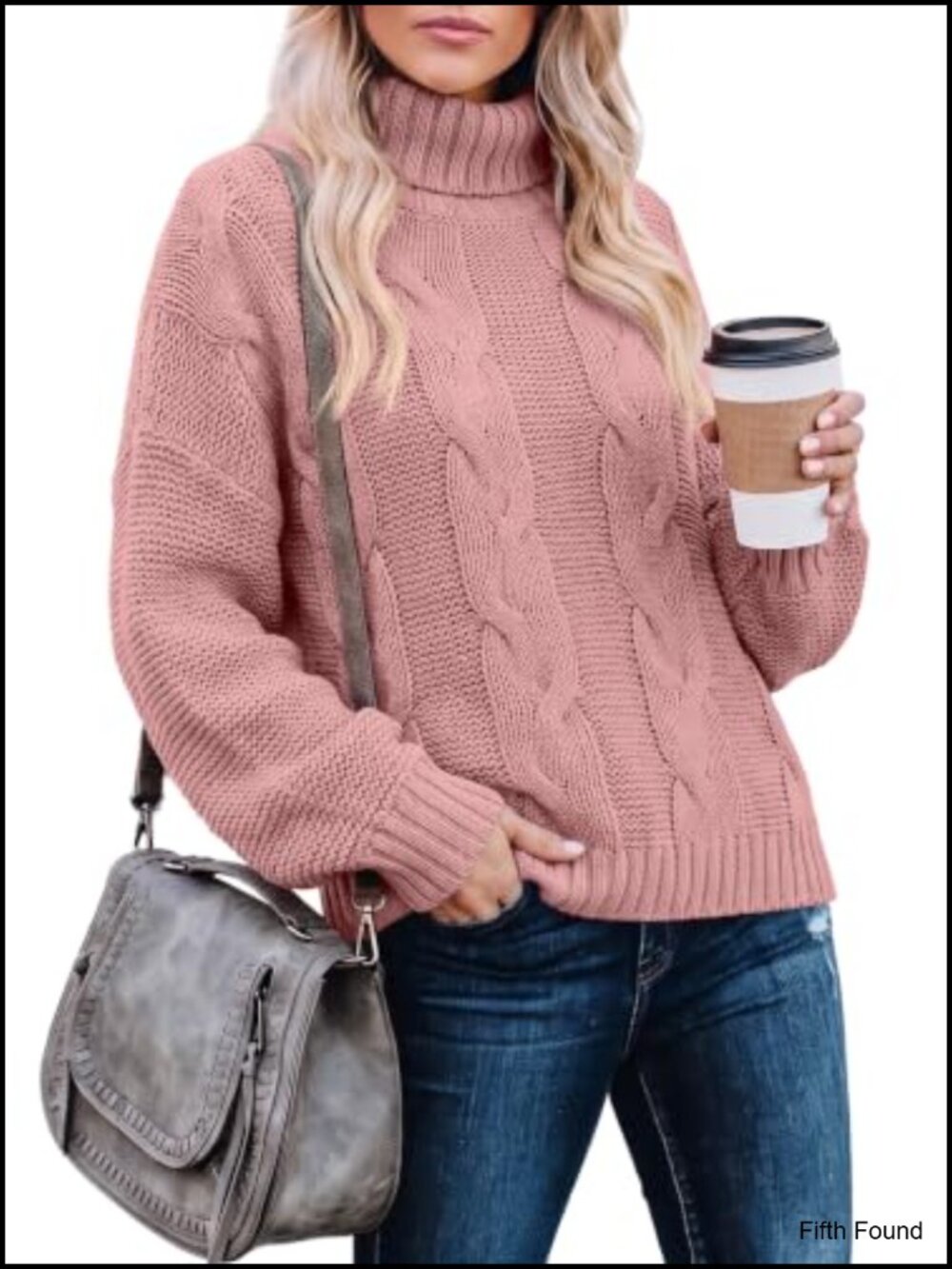 Chunky Cable Knit Turtleneck Sweater Oversized Pullover Fall Winter